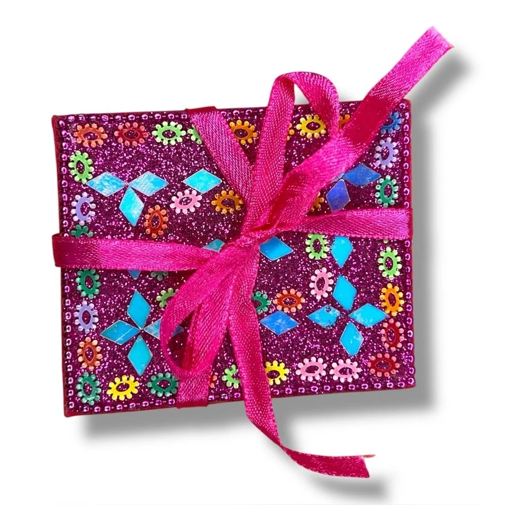 New Small Jeweled Mini Notepad Boho Fuchsia Pink  Gift Bohemian Colorful Glitter